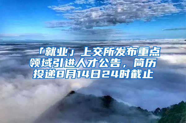 「就业」上交所发布重点领域引进人才公告，简历投递8月14日24时截止