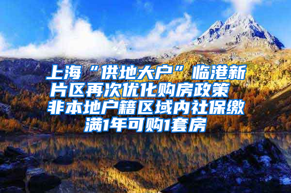 上海“供地大户”临港新片区再次优化购房政策 非本地户籍区域内社保缴满1年可购1套房