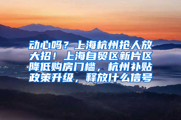 动心吗？上海杭州抢人放大招！上海自贸区新片区降低购房门槛，杭州补贴政策升级，释放什么信号