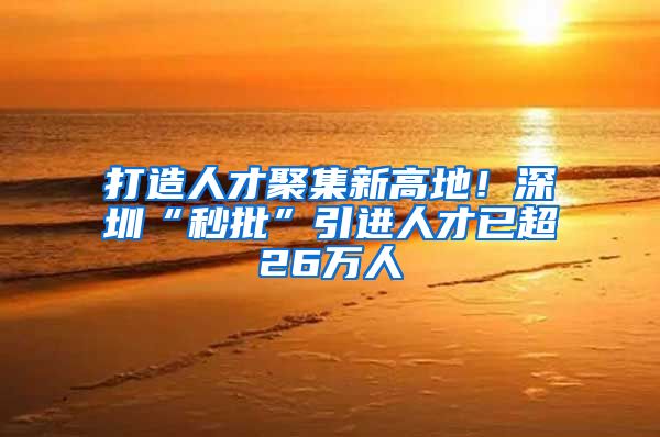 打造人才聚集新高地！深圳“秒批”引进人才已超26万人