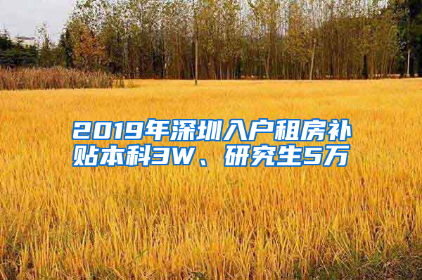 2019年深圳入户租房补贴本科3W、研究生5万