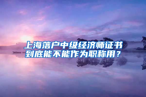 上海落户中级经济师证书到底能不能作为职称用？