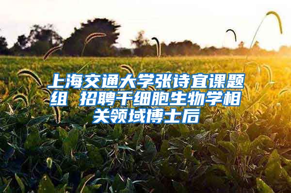 上海交通大学张诗宜课题组 招聘干细胞生物学相关领域博士后