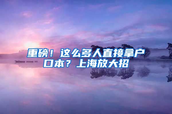 重磅！这么多人直接拿户口本？上海放大招