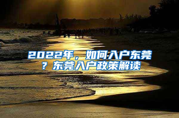 2022年，如何入户东莞？东莞入户政策解读