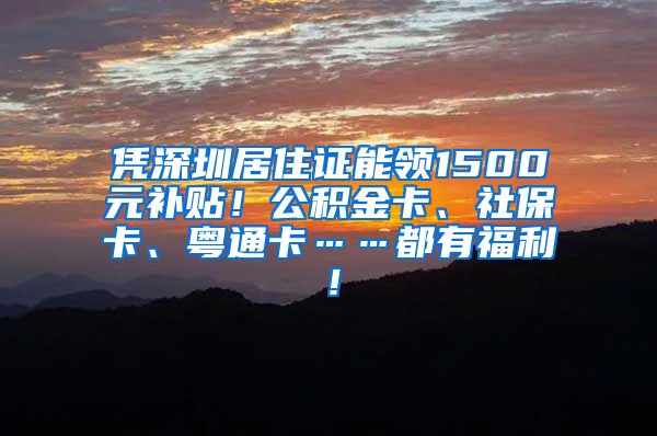 凭深圳居住证能领1500元补贴！公积金卡、社保卡、粤通卡……都有福利！