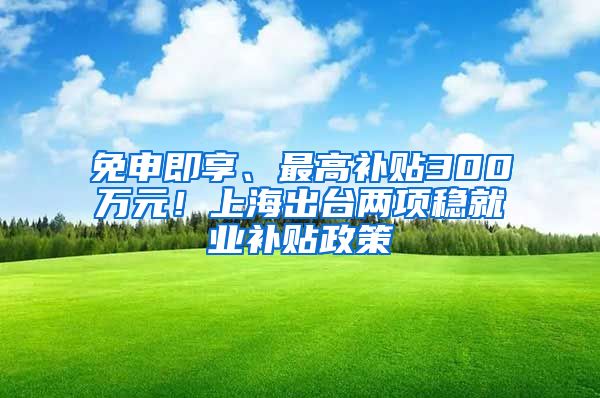 免申即享、最高补贴300万元！上海出台两项稳就业补贴政策