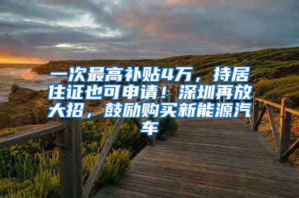 一次最高补贴4万，持居住证也可申请！深圳再放大招，鼓励购买新能源汽车