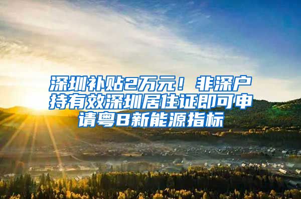 深圳补贴2万元！非深户持有效深圳居住证即可申请粤B新能源指标