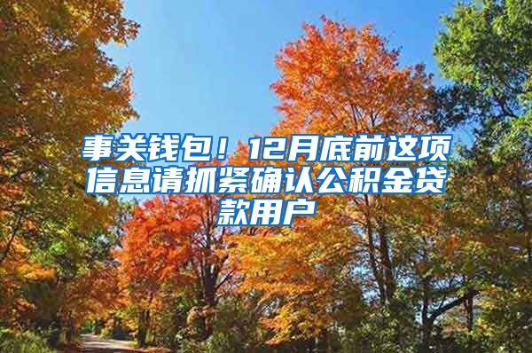 事关钱包！12月底前这项信息请抓紧确认公积金贷款用户