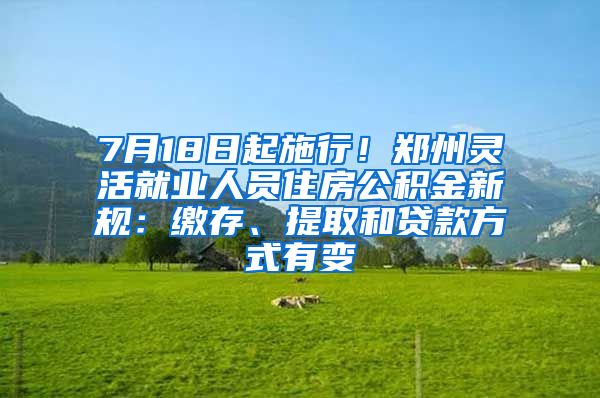 7月18日起施行！郑州灵活就业人员住房公积金新规：缴存、提取和贷款方式有变