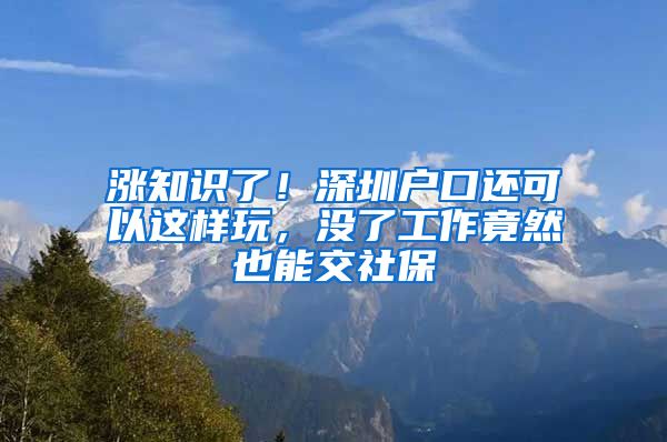 涨知识了！深圳户口还可以这样玩，没了工作竟然也能交社保