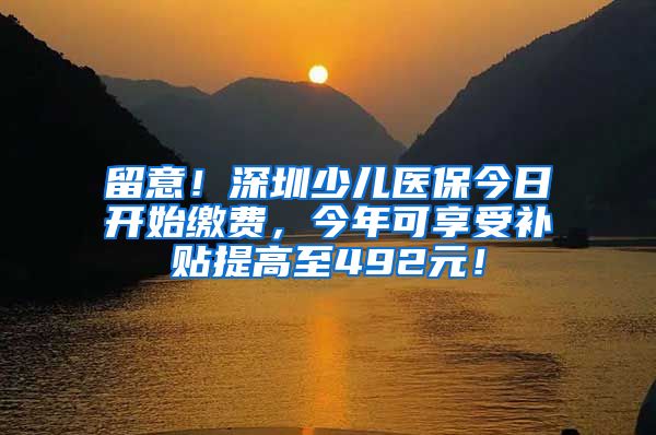 留意！深圳少儿医保今日开始缴费，今年可享受补贴提高至492元！