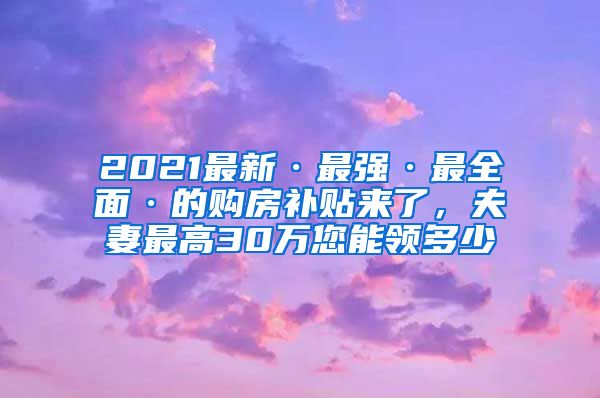 2021最新·最强·最全面·的购房补贴来了，夫妻最高30万您能领多少