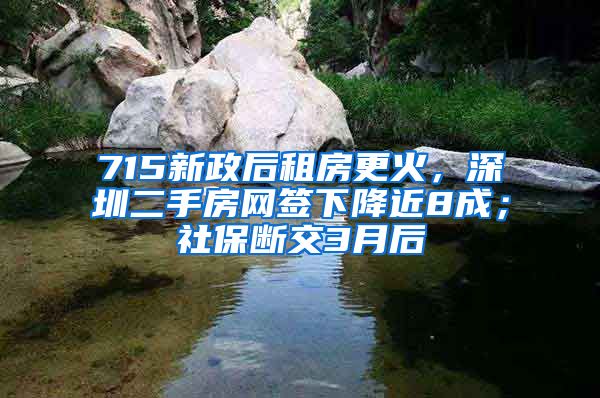 715新政后租房更火，深圳二手房网签下降近8成；社保断交3月后