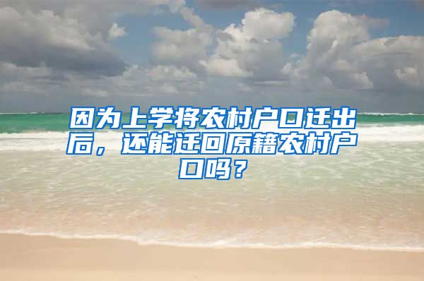 因为上学将农村户口迁出后，还能迁回原籍农村户口吗？