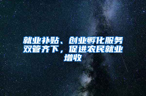 就业补贴、创业孵化服务双管齐下，促进农民就业增收