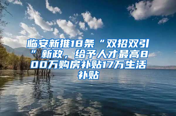 临安新推18条“双招双引”新政，给予人才最高800万购房补贴17万生活补贴