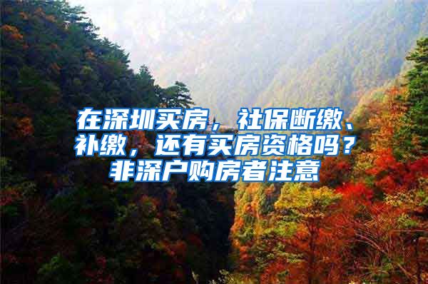 在深圳买房，社保断缴、补缴，还有买房资格吗？非深户购房者注意