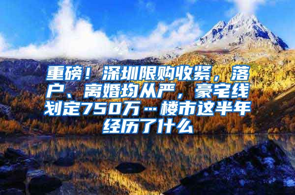 重磅！深圳限购收紧，落户、离婚均从严，豪宅线划定750万…楼市这半年经历了什么