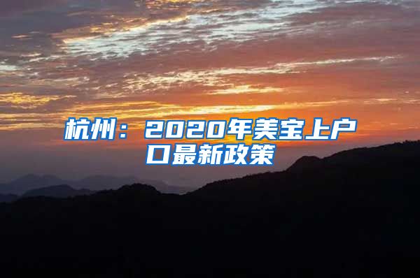 杭州：2020年美宝上户口最新政策