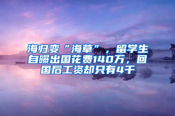 海归变“海草”，留学生自曝出国花费140万，回国后工资却只有4千