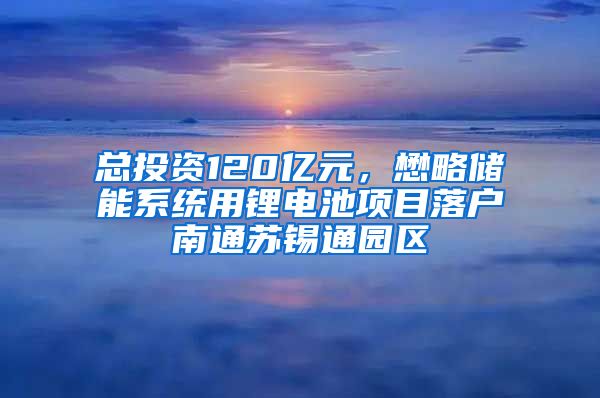 总投资120亿元，懋略储能系统用锂电池项目落户南通苏锡通园区