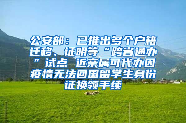 公安部：已推出多个户籍迁移、证明等“跨省通办”试点 近亲属可代办因疫情无法回国留学生身份证换领手续