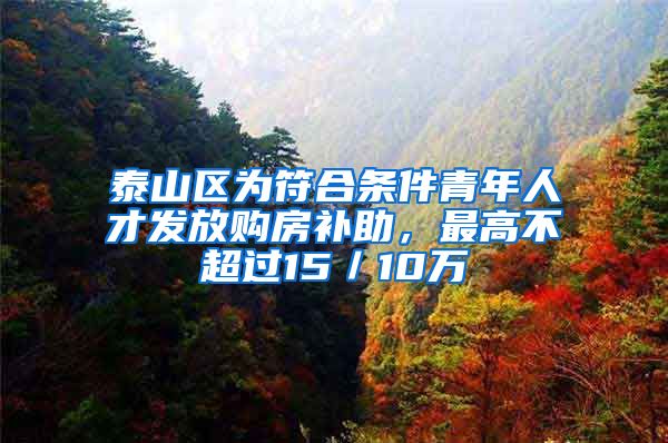 泰山区为符合条件青年人才发放购房补助，最高不超过15／10万