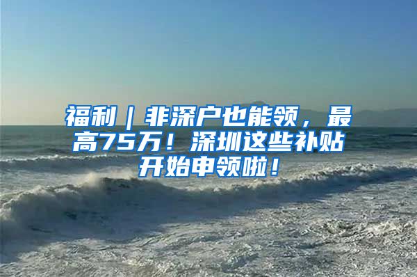 福利｜非深户也能领，最高75万！深圳这些补贴开始申领啦！