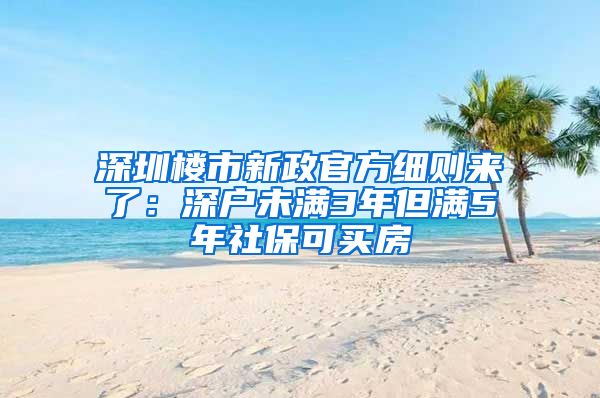 深圳楼市新政官方细则来了：深户未满3年但满5年社保可买房