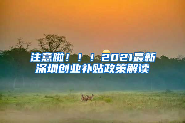 注意啦！！！2021最新深圳创业补贴政策解读