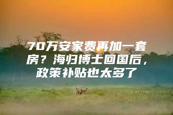 70万安家费再加一套房？海归博士回国后，政策补贴也太多了